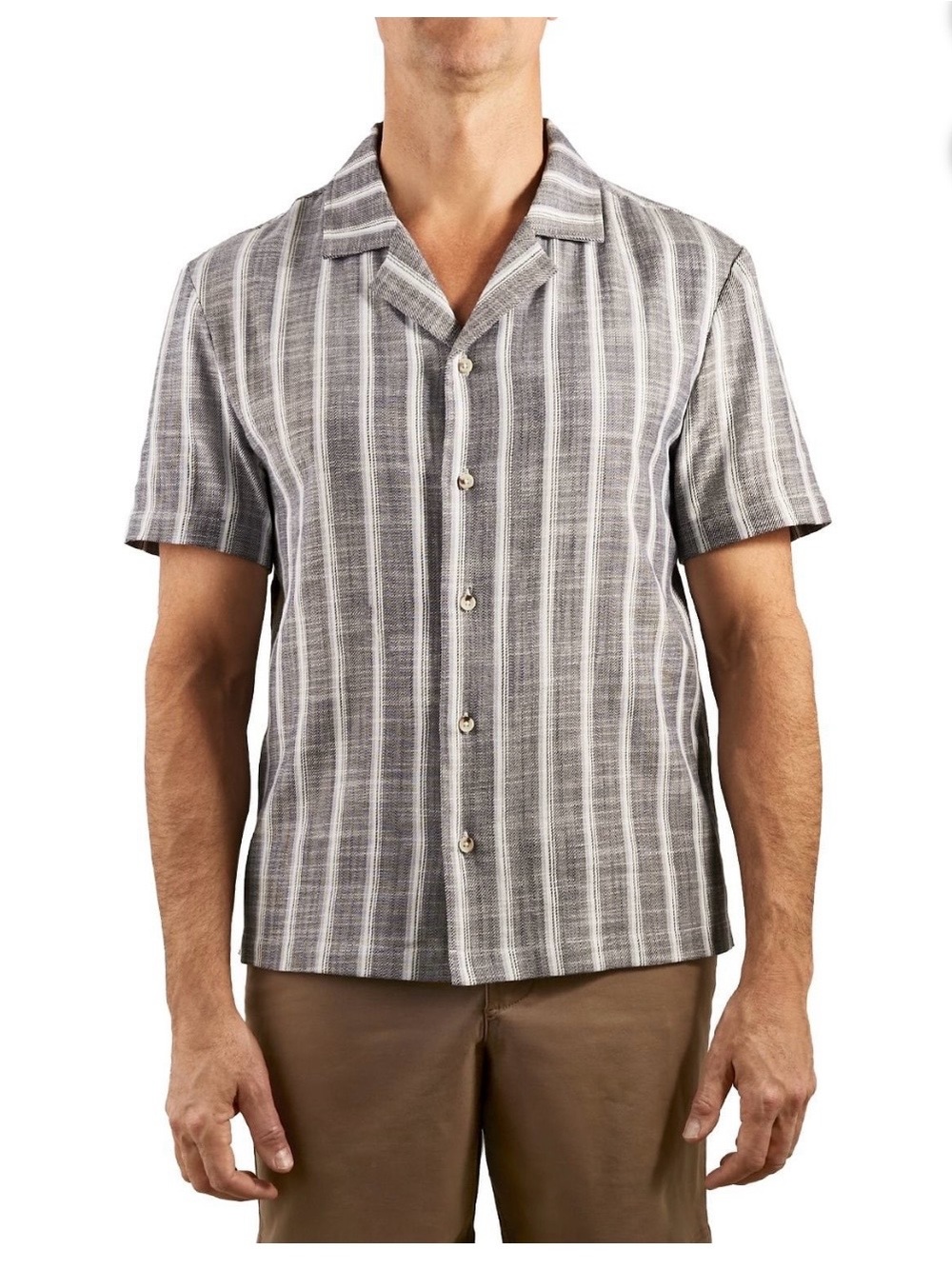 Sperry Gray and White Striped Short-Sleeve Button-Down Shirt